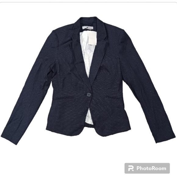 H&M Fitted Blazer Navy White Dot - Picture 2 of 11